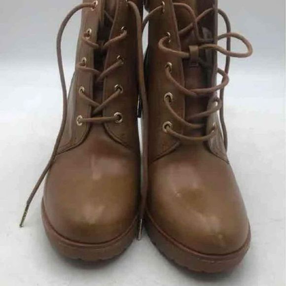 Michael Kors MK Designer Kim Brown Leather Lace Up Block Heel Booties Size US 10 - Picture 3 of 8